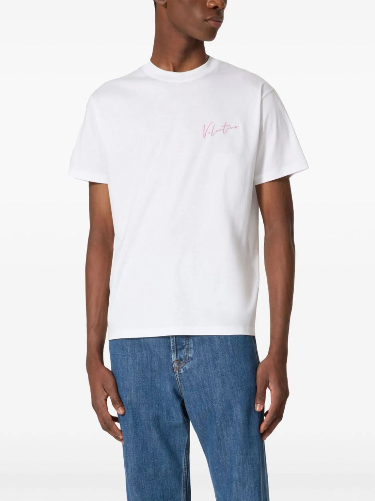 VALENTINO EMBROIDERY AND VLOGO SIGNATURE PRINT COTTON T-SHIRT