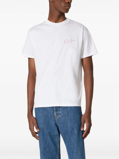 VALENTINO EMBROIDERY AND VLOGO SIGNATURE PRINT COTTON T-SHIRT